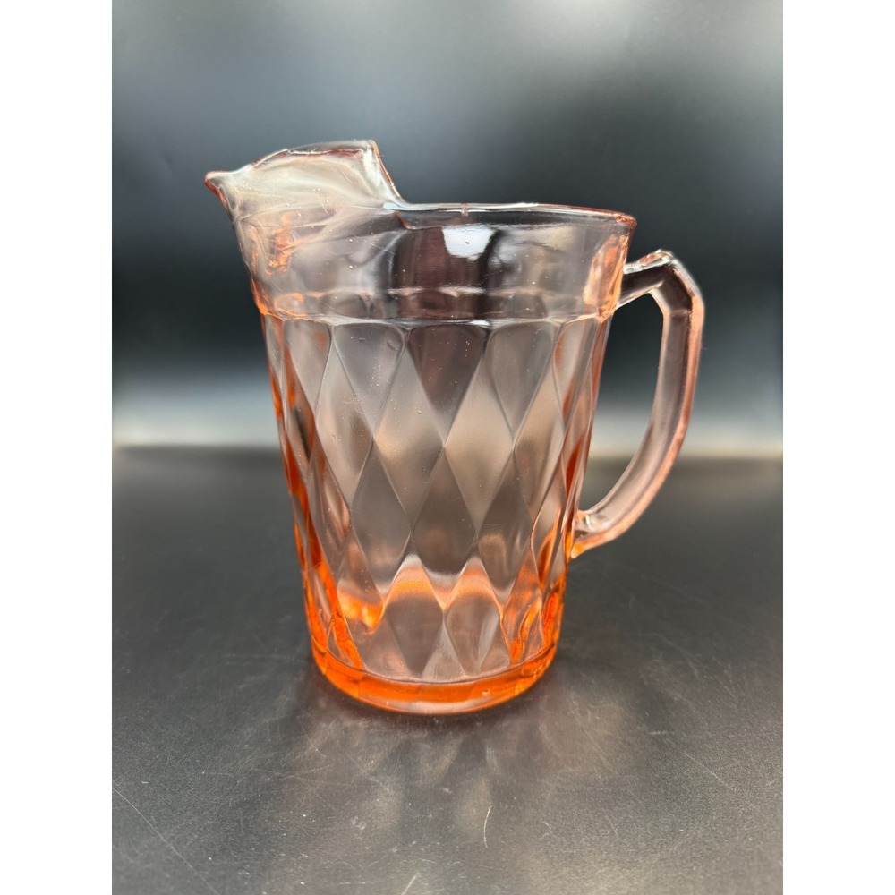 Hazel Atlas Pink Depression Glass Diamond Optic Pitcher Vintage - Excellent Cond